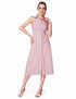 Pink Tea Length St&-up Collar Sleeveless Cual Dresses With Button