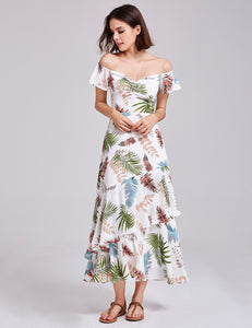 A Line Off Shoulder Layered Printed Cual Dresses