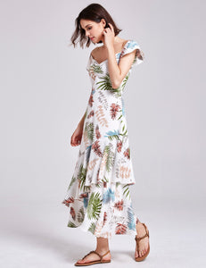 A Line Off Shoulder Layered Printed Cual Dresses