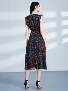 Fhion Vneck Sleeveless Flower Printed Cocktail Dresses