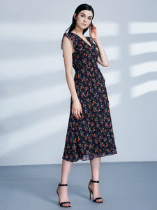 Fhion Vneck Sleeveless Flower Printed Cocktail Dresses