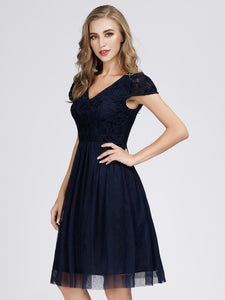 Short Lace Navy Blue Cocktail Dresses