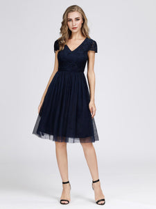 Short Lace Navy Blue Cocktail Dresses