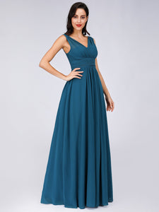 Long V-Neck Blue Wedding Bridesmaid Dresses