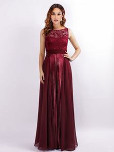 Round Neck Lace Long Bridesmaid Party Dresses