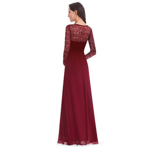 V-neck Long Sleeve Lace Chiffon Evening Party Dresses