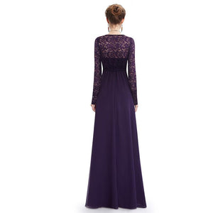 V-neck Long Sleeve Lace Chiffon Evening Party Dresses