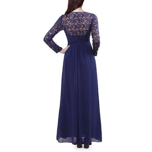 V-neck Long Sleeve Lace Chiffon Evening Party Dresses