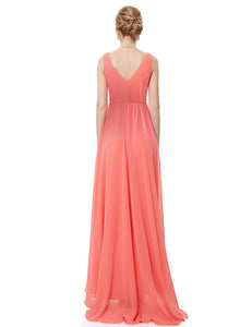 Double V-neck Long Bridesmaid Evening Dresses