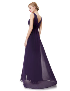 Double V-neck Long Bridesmaid Evening Dresses