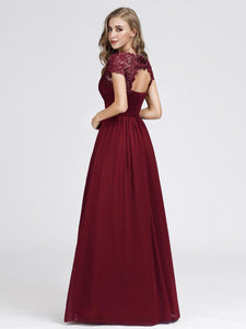 Lacey Neckline Open Back Ruched Bt Evening Dress