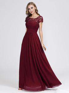 Lacey Neckline Open Back Ruched Bt Evening Dress