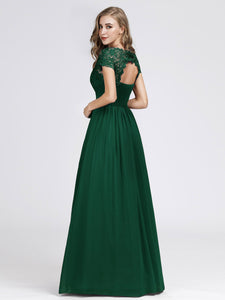 Lacey Neckline Open Back Ruched Bt Evening Dress