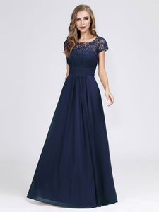 Lacey Neckline Open Back Ruched Bt Evening Dress