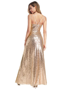 Rose Gold Sequin Dresses with Side Split F