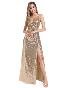 Rose Gold Sequin Dresses with Side Split F