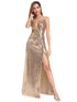 Rose Gold Sequin Dresses with Side Split F