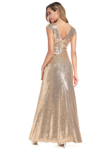 Gold Sequin Evening Dresses with C Sleeve