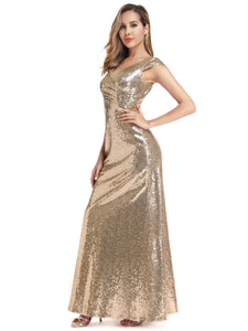 Gold Sequin Evening Dresses with C Sleeve