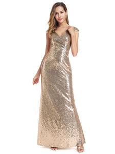 Gold Sequin Evening Dresses with C Sleeve