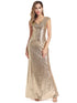 Gold Sequin Evening Dresses with C Sleeve