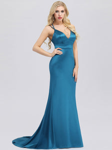 Deep V-Neck Spaghetti Straps Bodycon Mermaid Dress F