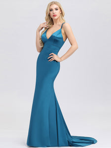 Deep V-Neck Spaghetti Straps Bodycon Mermaid Dress F