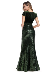 Long Velvet & Sequin Mermaid Prom Dresses F