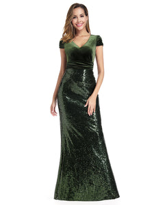 Long Velvet & Sequin Mermaid Prom Dresses F