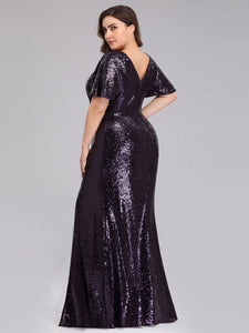 Ruffled Sleeves Deep V With Split Evening dresses