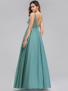 A-Line V-Neck Floral Lace pliques Bridesmaid Dress