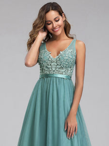 A-Line V-Neck Floral Lace pliques Bridesmaid Dress