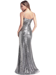 Backless Sequin Dresses with Side Split F