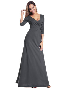 V-Neck Wr  Sleeve Floor-Length Evening Dresses