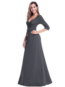 V-Neck Wr  Sleeve Floor-Length Evening Dresses