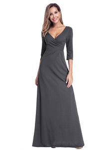 V-Neck Wr  Sleeve Floor-Length Evening Dresses