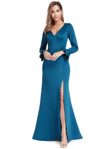 V-Neck Side Split Floor Evening Dress