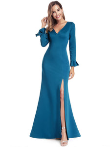 V-Neck Side Split Floor Evening Dress