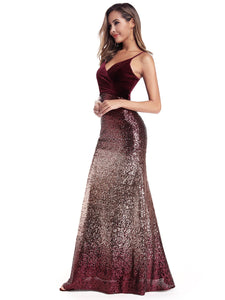 V-Neck Spaghetti Straps Sequins Mermaid Dress F