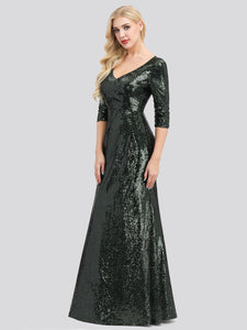 V-Neck  Sleeve Sequin Dress