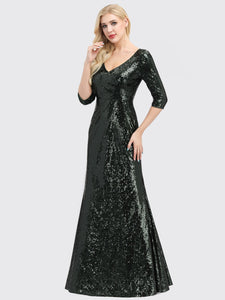 V-Neck  Sleeve Sequin Dress