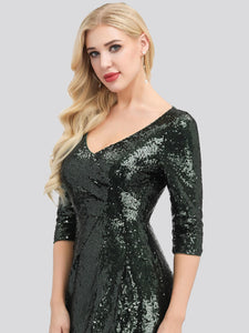 V-Neck  Sleeve Sequin Dress