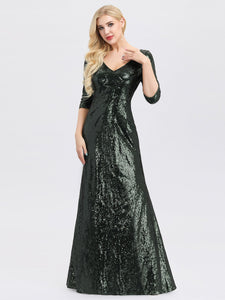 V-Neck  Sleeve Sequin Dress