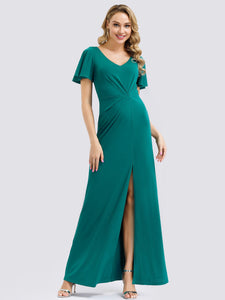 A-Line Ruffle Sleeves Floor-Length Bridesmaid Dress