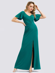 A-Line Ruffle Sleeves Floor-Length Bridesmaid Dress