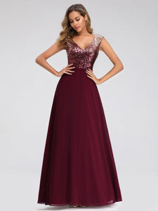 A-Line V-Neck Sequin Patchwork Evening Dresses