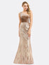 One Shoulder Velvet Patchwork Mermaid Maxi Dress F