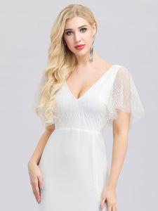 Double V Neck Wedding Dresses with Short Sleeve F