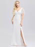 Double V Neck Wedding Dresses with Short Sleeve F