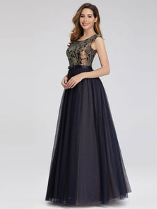 A-Line C Sleeve Patchwork Evening Dress